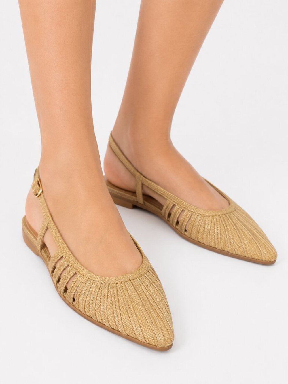 NIB A New Day Gold Straw Woven Pointed Toe Slingback Flats Memory Foam 6.5
